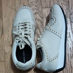 Rebecca Minkoff Cream Lace-Up Sneakers with Gold Studs